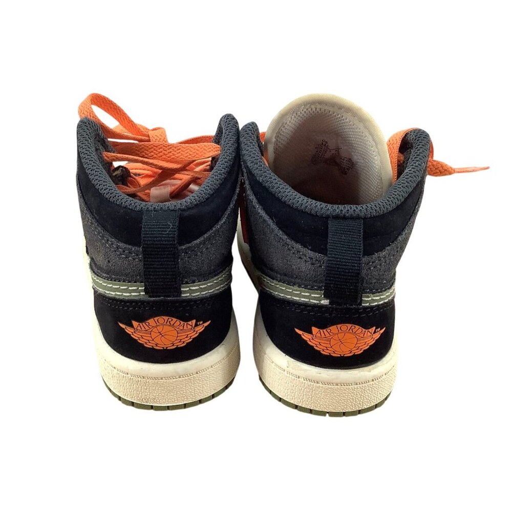Air Jordan 1 Mid SE GS Black/Orange Suede Shoes Size 11C Youth - Picture 4 of 7